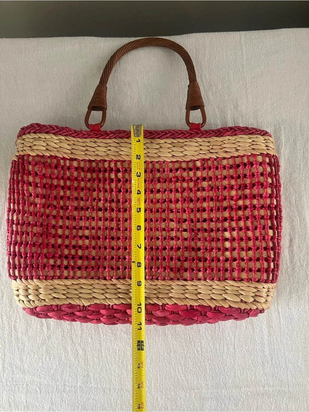Vintage The Sak Original Pink & Natural Woven Straw Tote Beach Market Bag - Picture 8 of 8